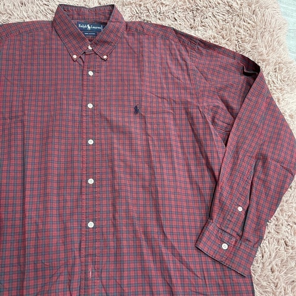 RALPH Lauren Polo Dark Burgundy Checkered Long Sleeve Button Shirt - Picture 2 of 8